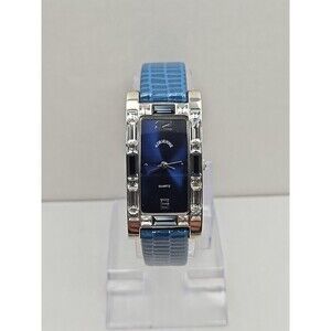 Adrienne Crystal Bezel Blue Alligator Leather Strap Womens Watch New Battery